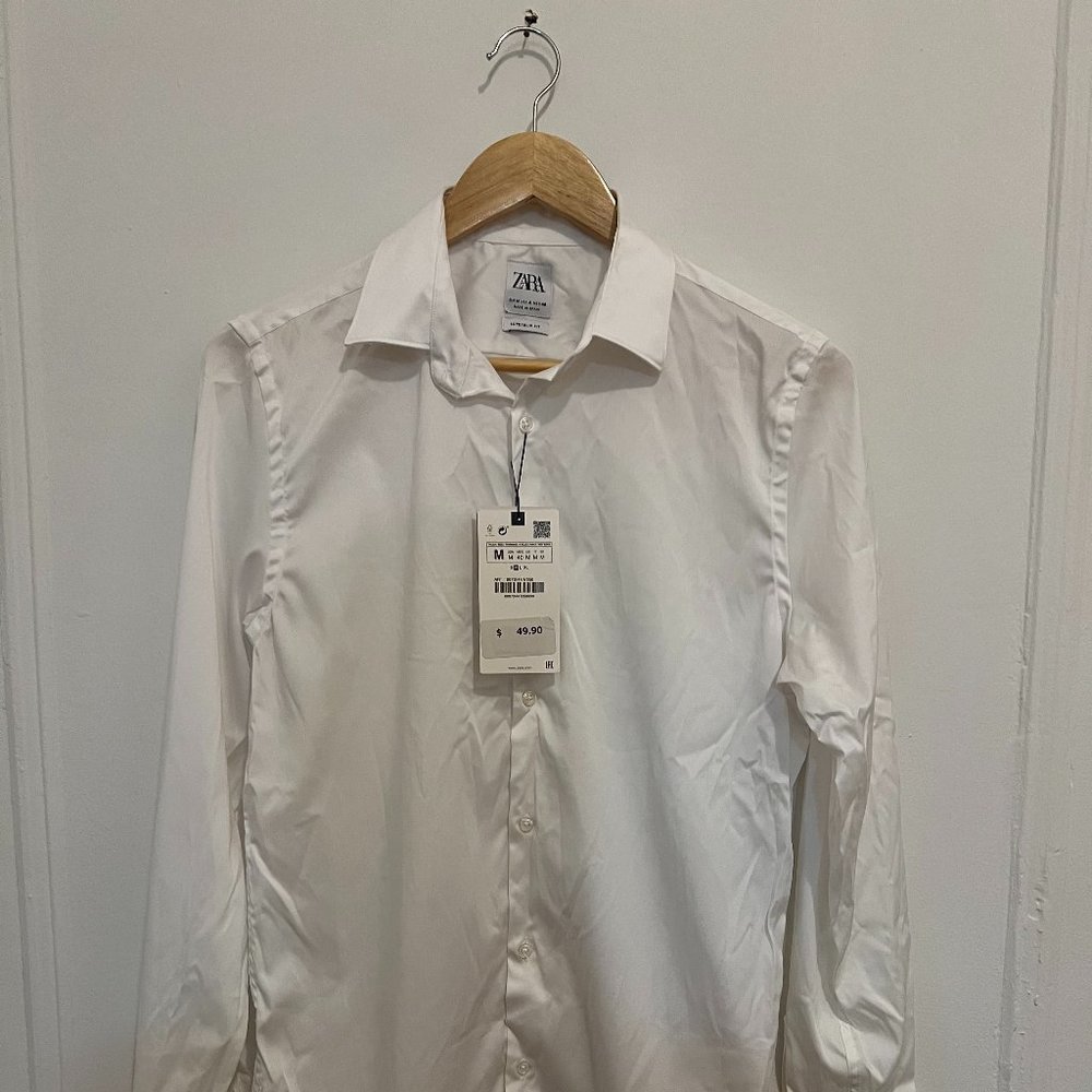 Zara White Button-Up Dress Shirt Brand New W/Tags - Men's Medium